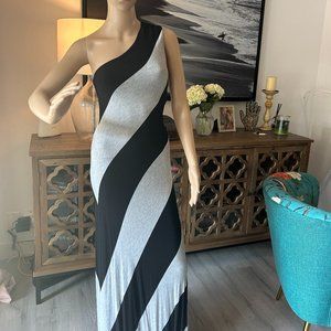 TED BAKER Caty grey black stripe asymmetric one shoulder maxi dress summer Small